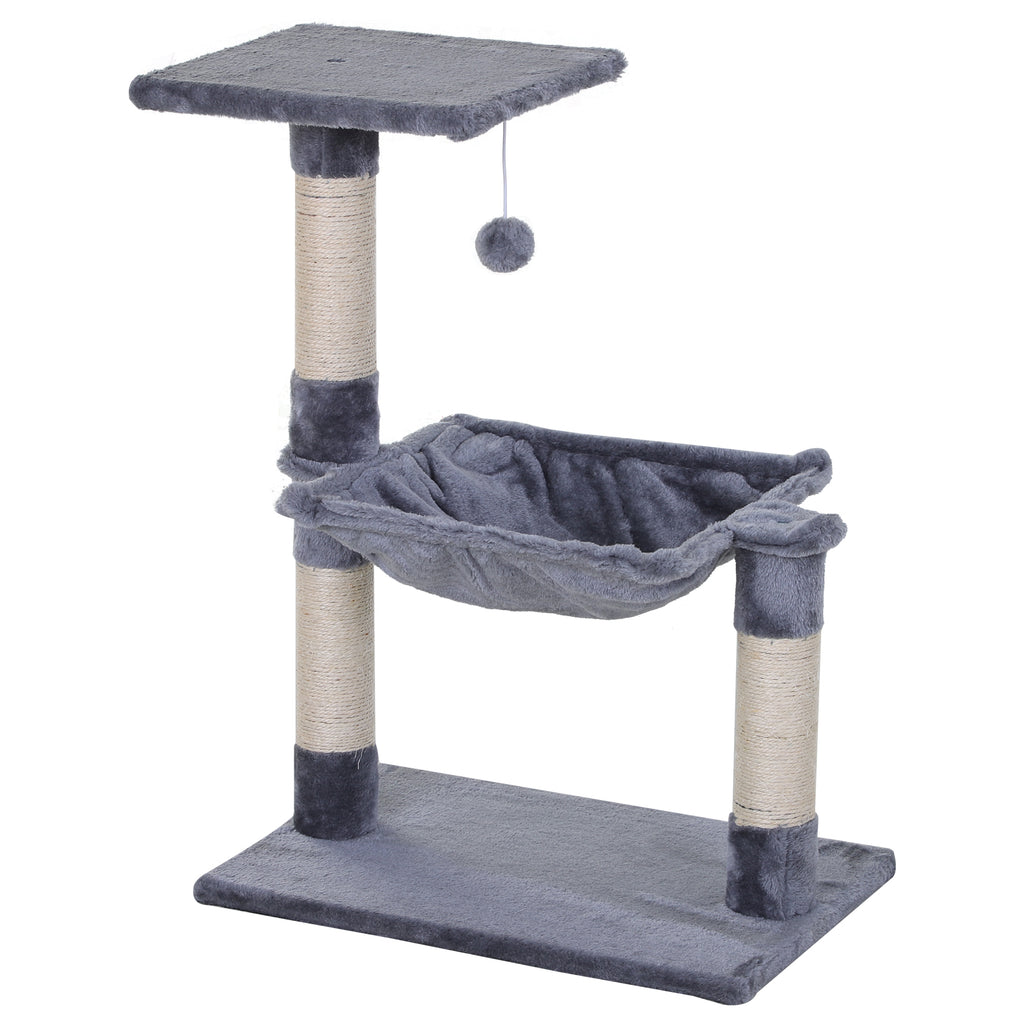 Cat Scratch Post with Bed Cat Tree for Indoor Cats Sisal Scratching Posts Hammock Kitty Activity Centre Grey