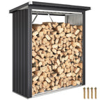 Brennholzschuppen, Feuerholzunterstand, Stahl, erhöhter Boden, Schrägdach, 150 x 66,5 x 150 cm, Dunkelgrau