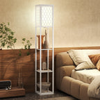 Stehlampe mit Regal, 3 Fächer, kompakte Maße, MDF, Weiß
