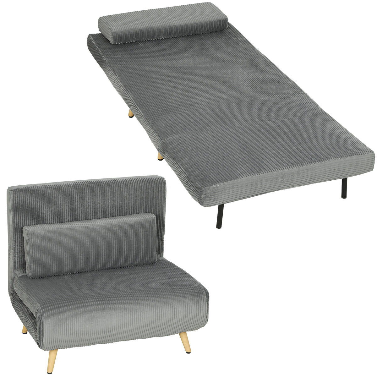 Schlafsessel 3 in 1 Schlafsofa mit Bettfunktion, 90x190cm Dunkelgrau