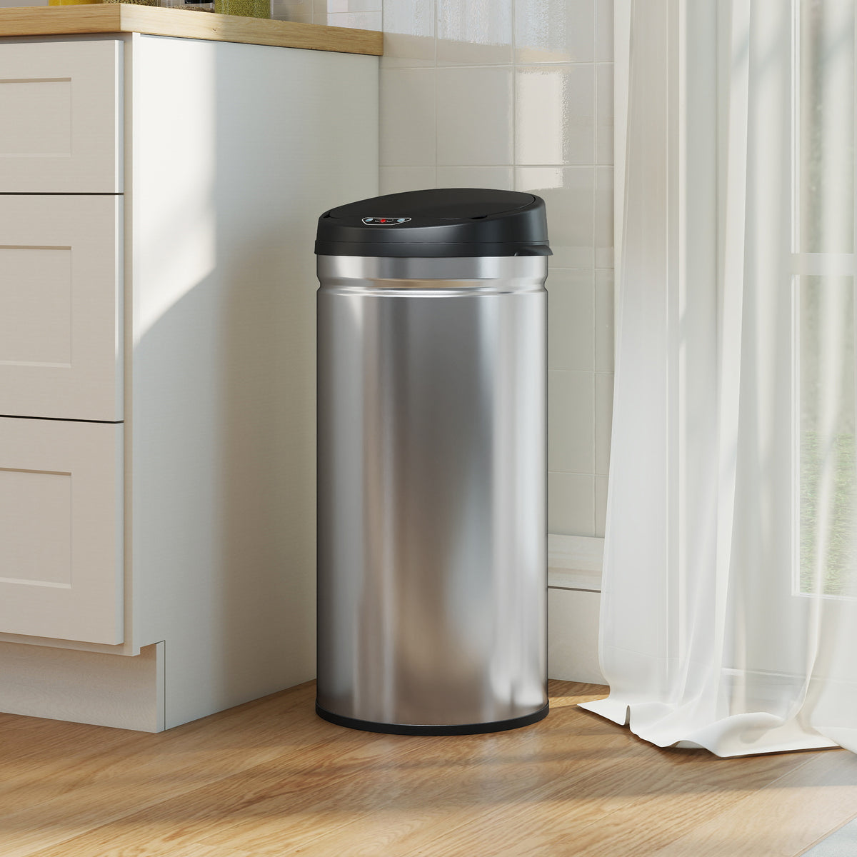 42 Liter Sensor-M¨¹lleimer mit Soft-Close-Funktion, ber¨¹hrungsfreier Abfalleimer aus Edelstahl f¨¹r hygienische K¨¹chen
