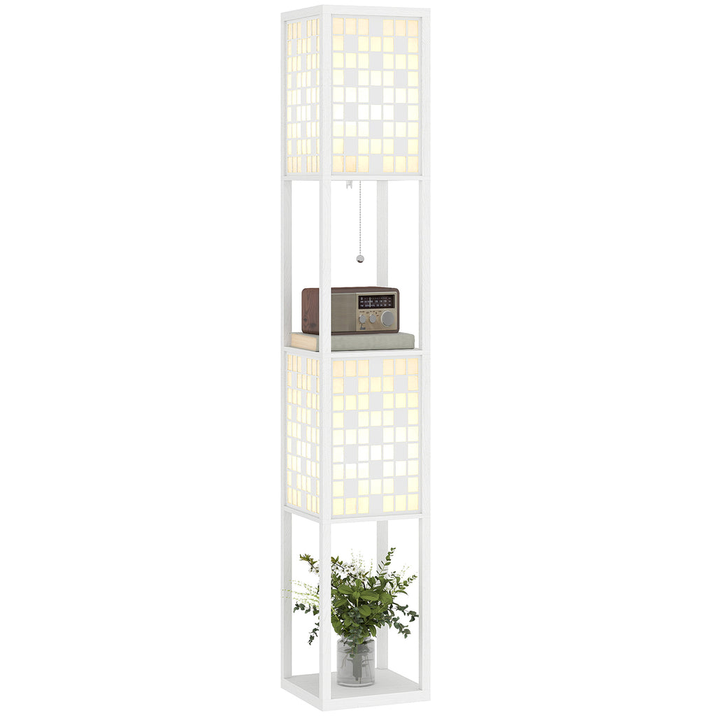 Stehlampe, Gittermuster, 2-Ebenen-Regale, für verschiedene Glühbirnen, Weiß