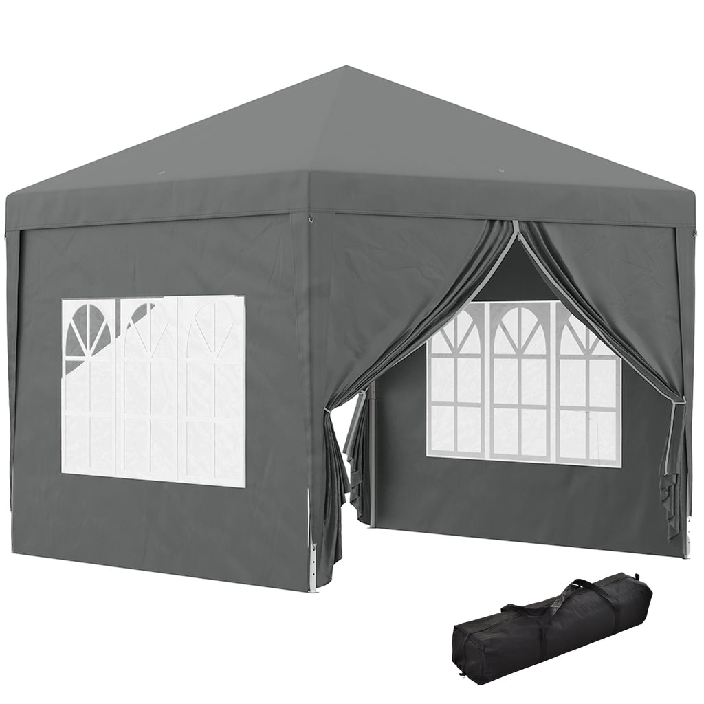 3x3(m) Pop-Up Gazebo, with Curtain Walls and Windows, Grey