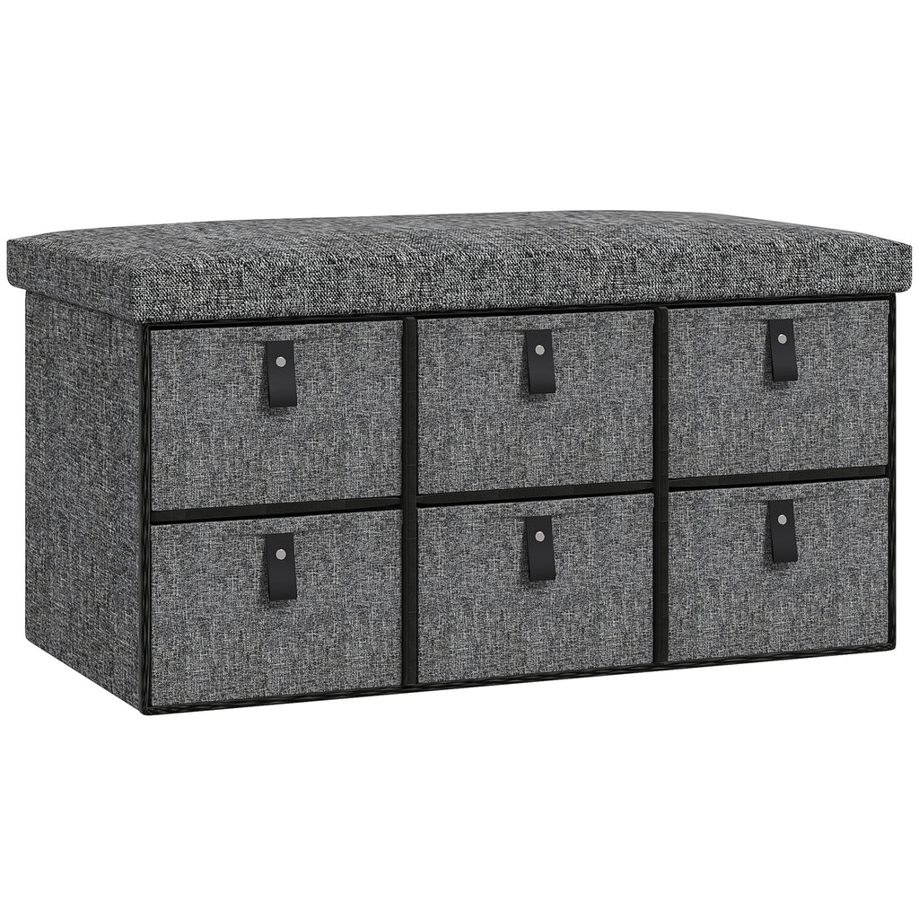 Gepolsterte Schuhbank, 6 Schuhfächer, MDF-Rahmen, Leinenoptik, Grau