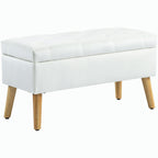 Polsterbank mit Stauraum, Stoffbezug in Samtoptik, Holzbeine, für Wohnzimmer, Schlafzimmer, Flur, 80 x 35 x 42 cm, Weiß