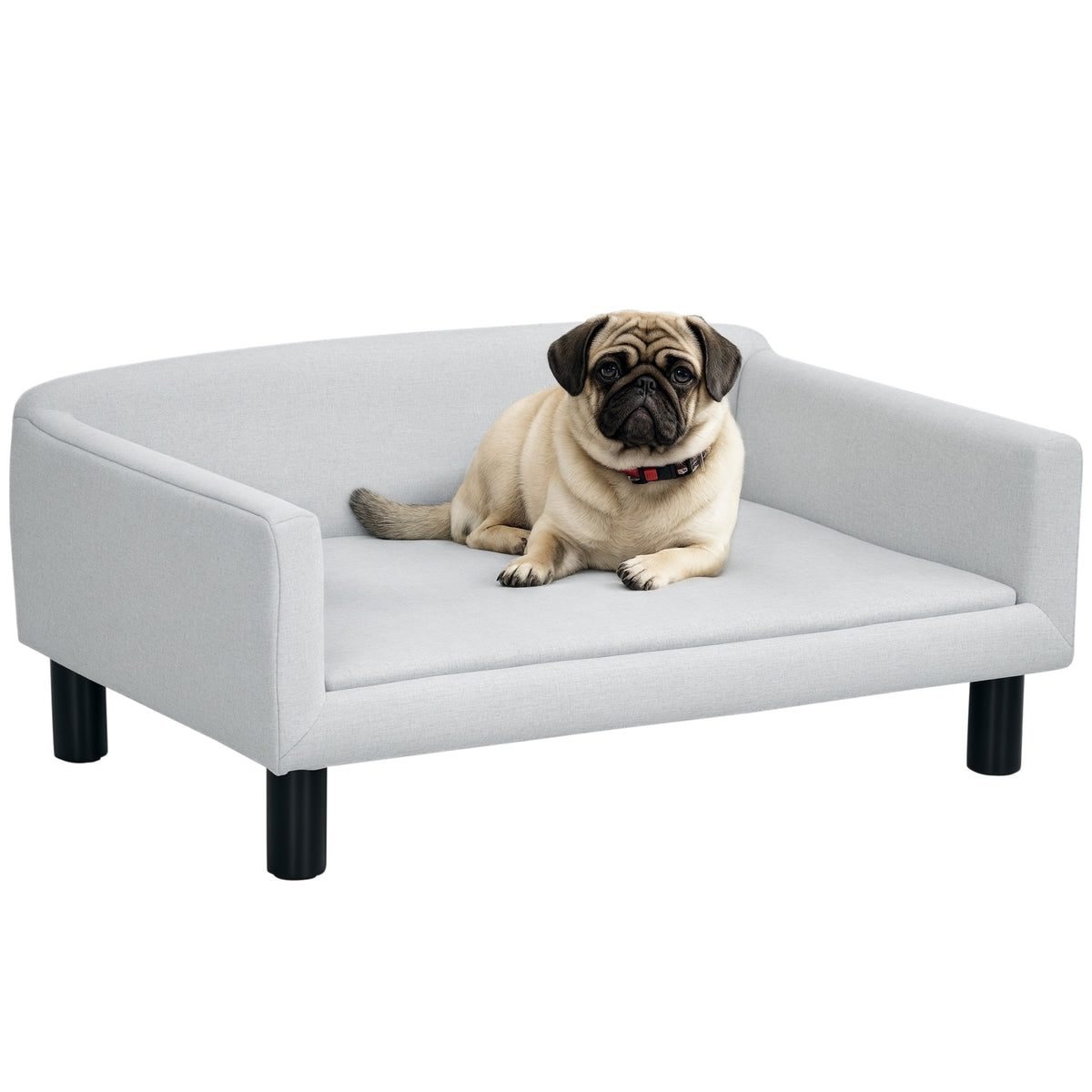 PawHut Hundesofa Hundebett Hundecouch aus Samt mit Rückenlehne, Holzbeine, Katzensofa für mittle Hunde 82 x 54 x 36 cm Hellgrau