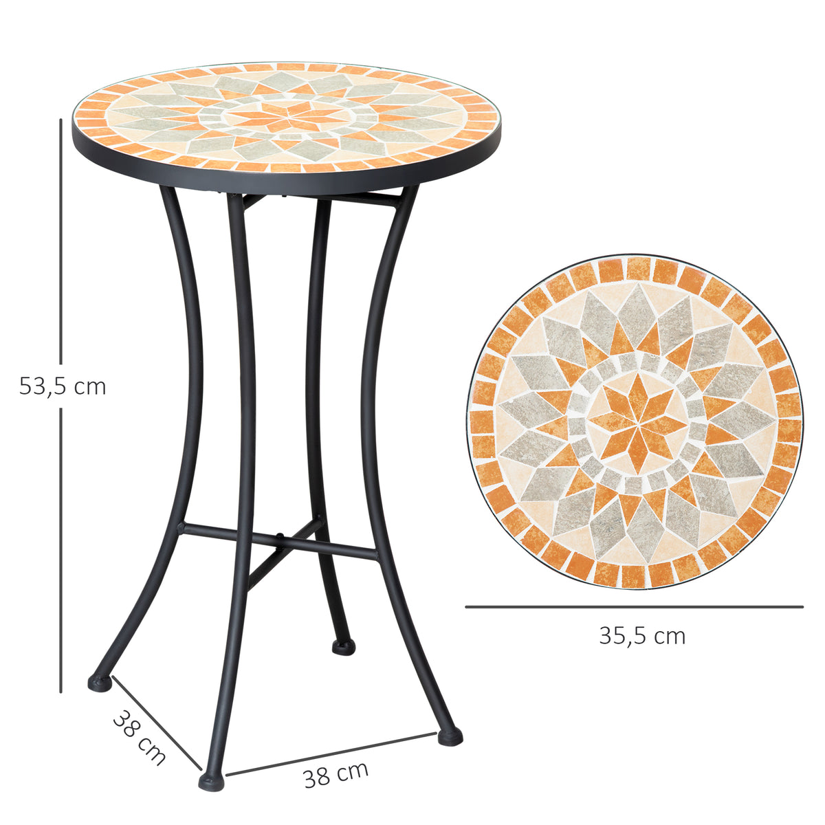 Beistelltisch Gartentisch Ø35,5cm Rund wetterfest im Mesh-Stil Balkontisch mit Mosaik-Muster Metall Campingtisch Kaffeetisch für Wohnzimmer Büro Outdoor Indoor Gelb+Grau