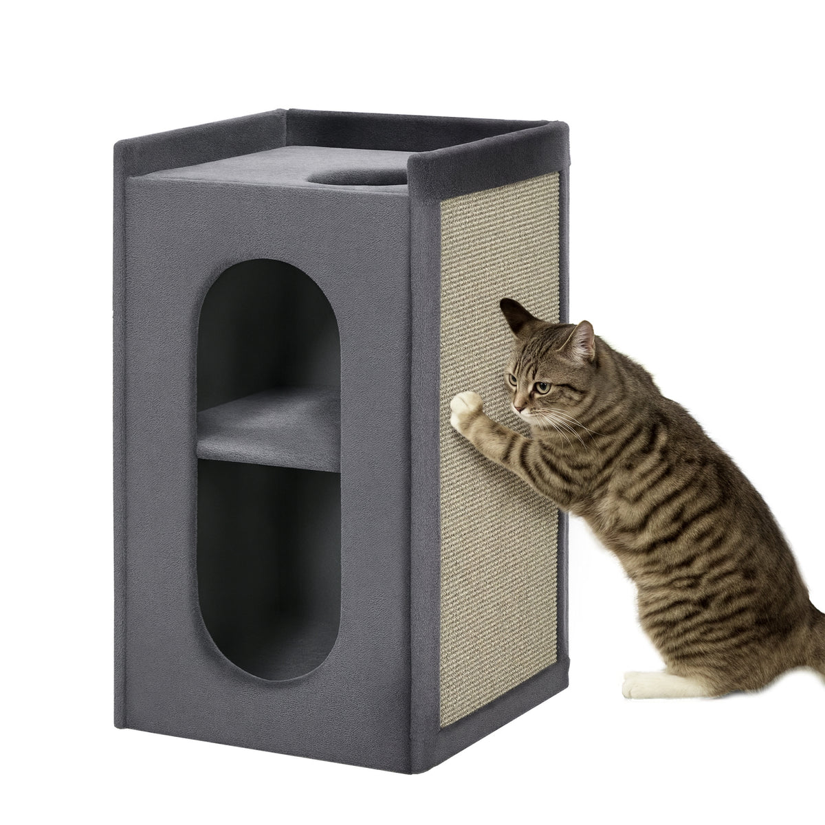 81cm Cat Scratching Barrel, with Two Cat Houses for Indoor Cats, Grey