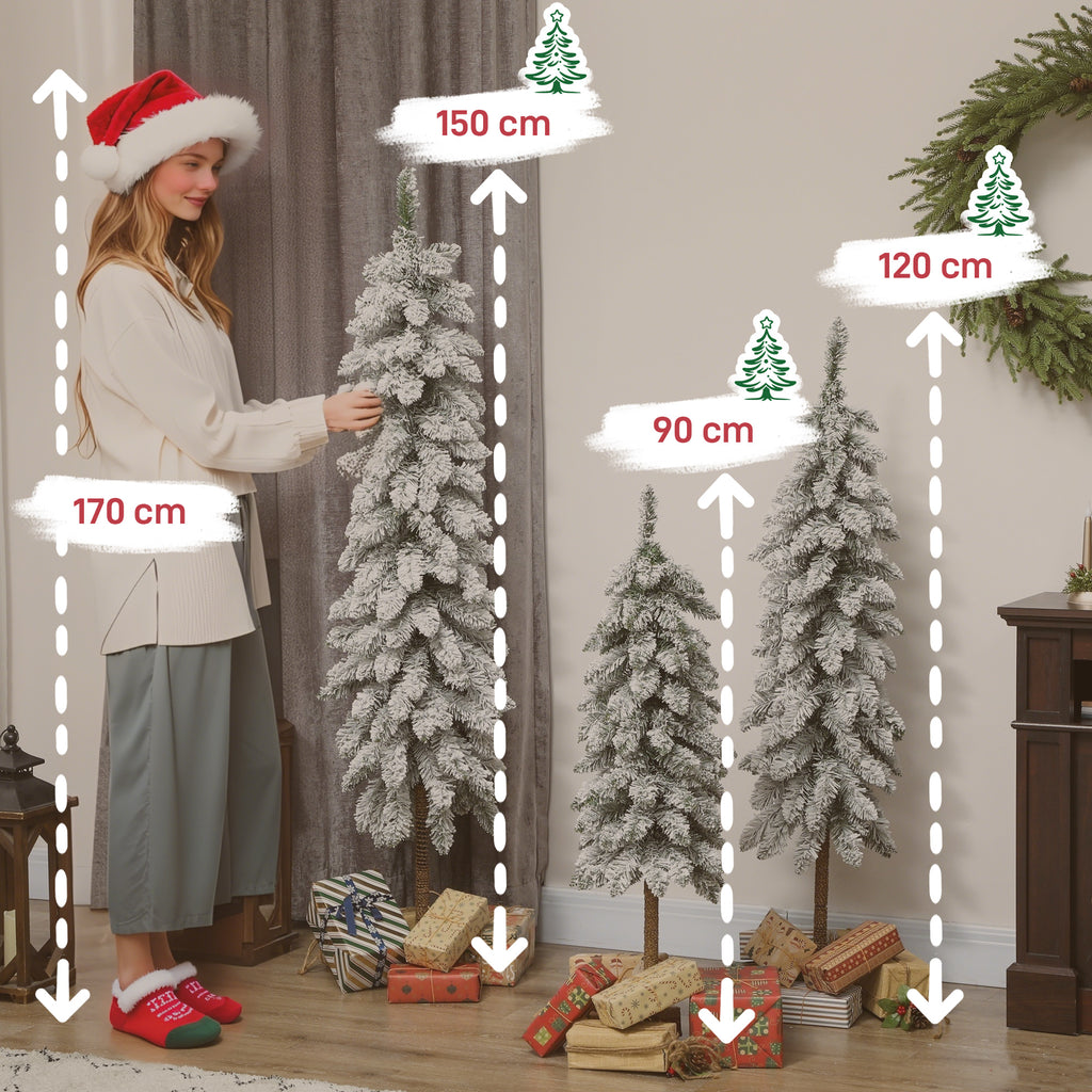 Set of 3 Pencil Flocked Christmas Tree, 3ft 4ft 5ft