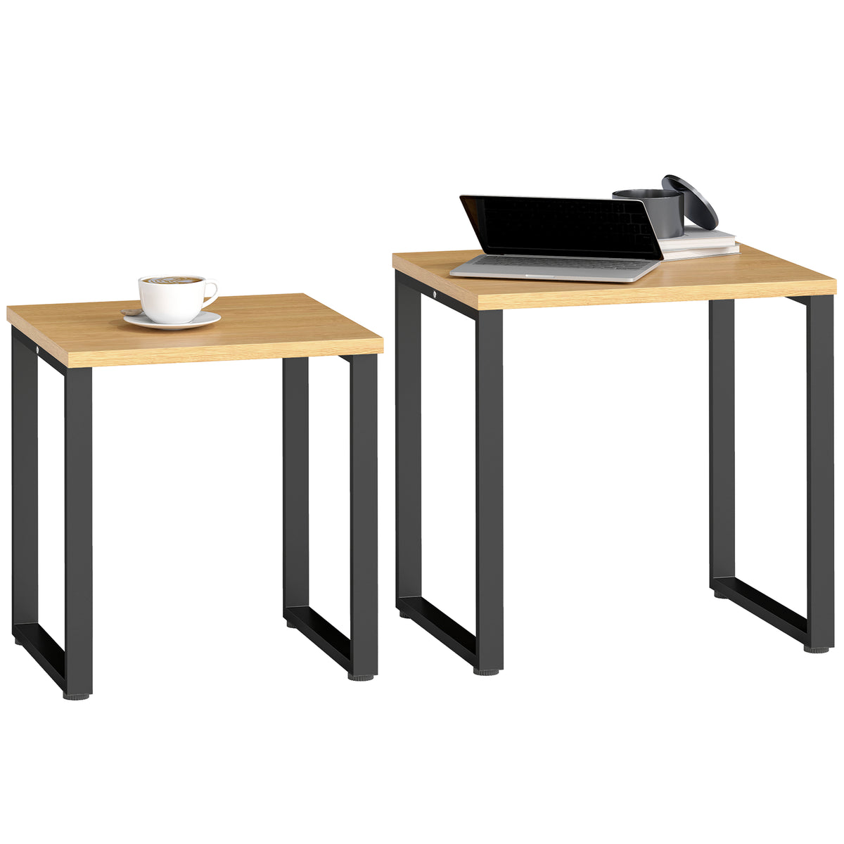 Couchtisch 2er Set Wohnzimmertisch mit Metallrahmen f¨¹r Wohnzimmer Natur