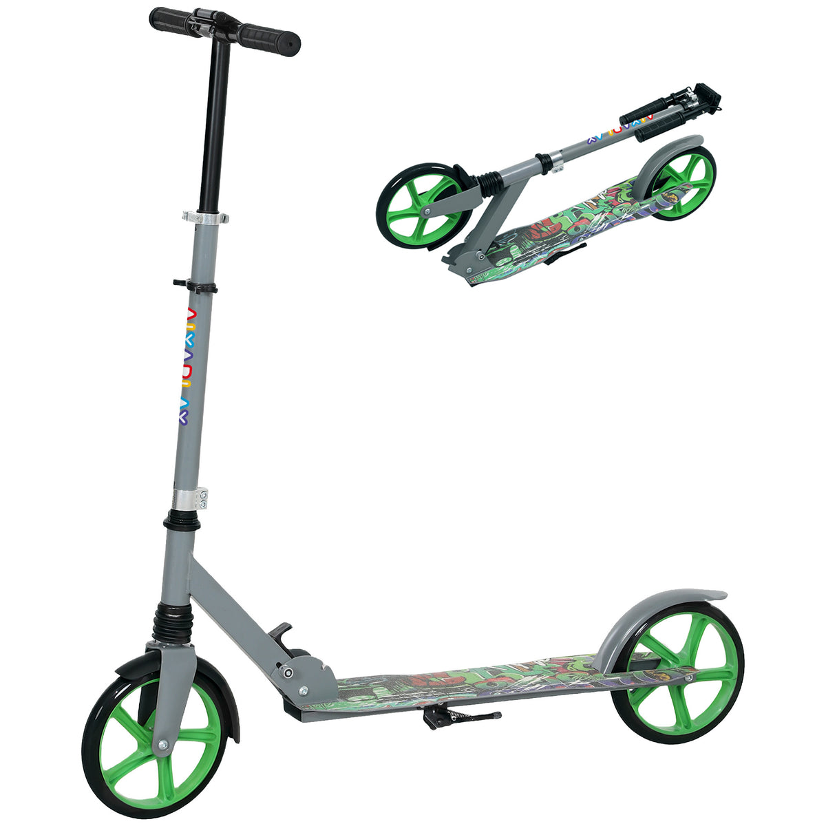 Foldable Kids Scooter with Adjustable Handlebar, 200mm Big Wheel, Rear Fender Brake, for Ages 6-12 Years, Green