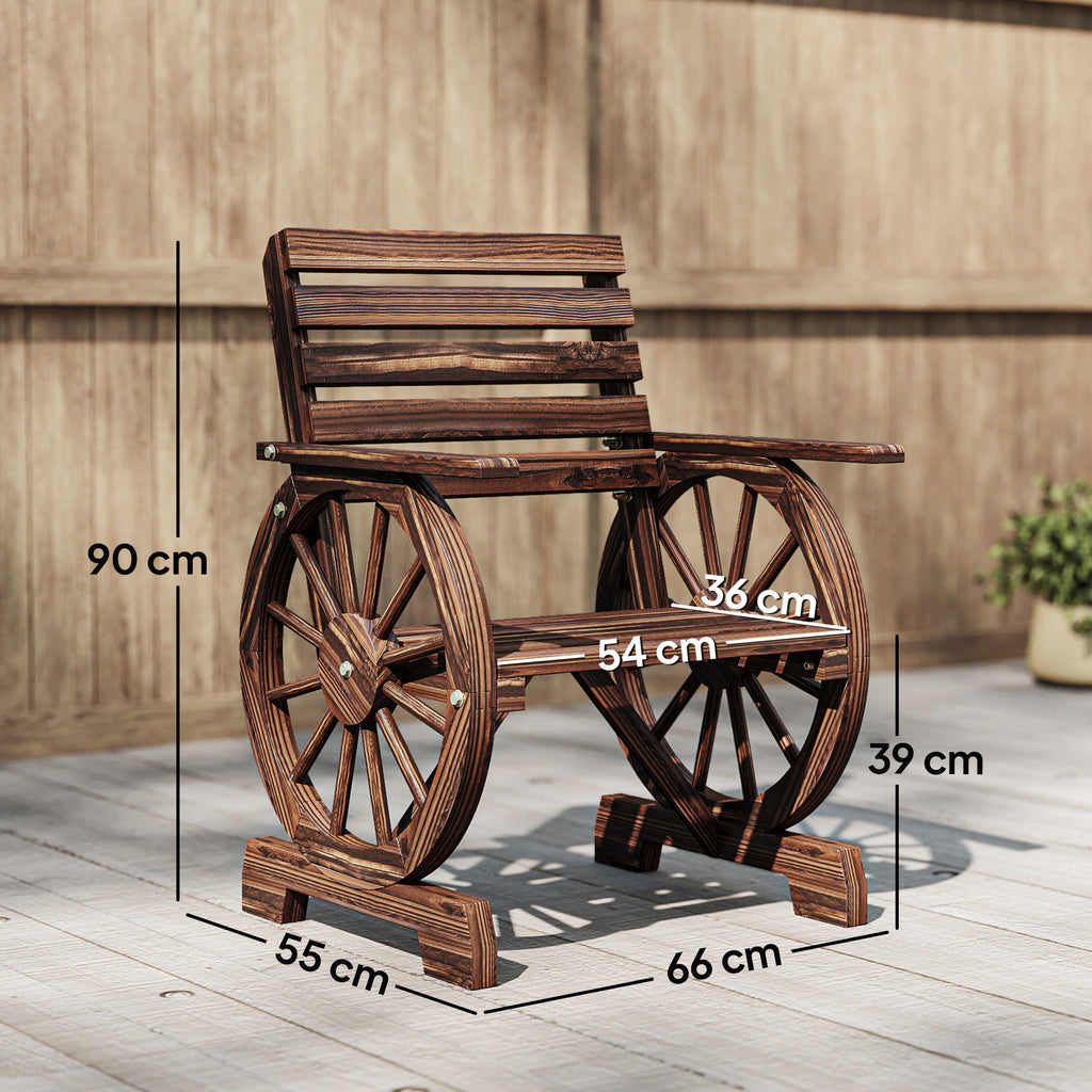 Gartenstuhl Holz Gartensessel mit Wagenräder-Design, Holzstuhl im Landhausstil Verkohlt