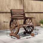 Gartenstuhl Holz Gartensessel mit Wagenräder-Design, Holzstuhl im Landhausstil Verkohlt