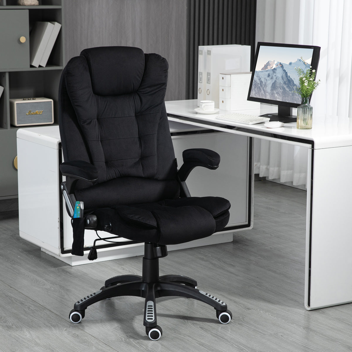 Bürostuhl mit Massage- & Wärmefunktion, ergonomisch, höhenverstellbar, Schwarz