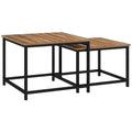 Satztisch-Set aus 2 Beistelltischen, Industrial Design, schwarzer Stahlrahmen, Tischplatte in Holzoptik