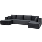 Modulares U-Sofa mit 2 Chaiselongues, Cord-Schlafsofa mit hochdichtem Schaumstoff und Federpolsterung, Dunkelgrau