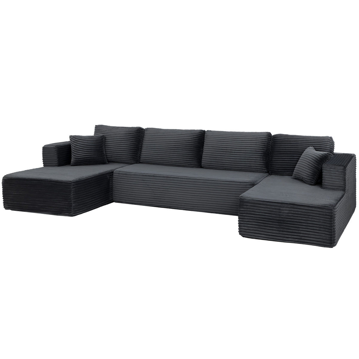 Modulares U-Sofa mit 2 Chaiselongues, Cord-Schlafsofa mit hochdichtem Schaumstoff und Federpolsterung, Dunkelgrau