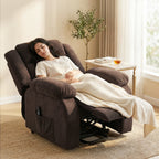 Aufstehsessel mit weichem Bezug, Recliner-Sessel mit Fernbedienung und Seitentaschen, Braun