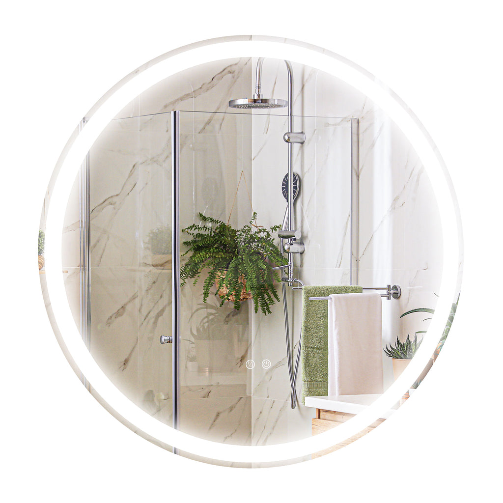 Round Bathroom Mirror with LED Lights, Wall Mount Dimmable Makeup Mirror with 3 Temperature Colours, Defogging Film and Memory Function, Frameless, Hardwired, 60 x 60 cm