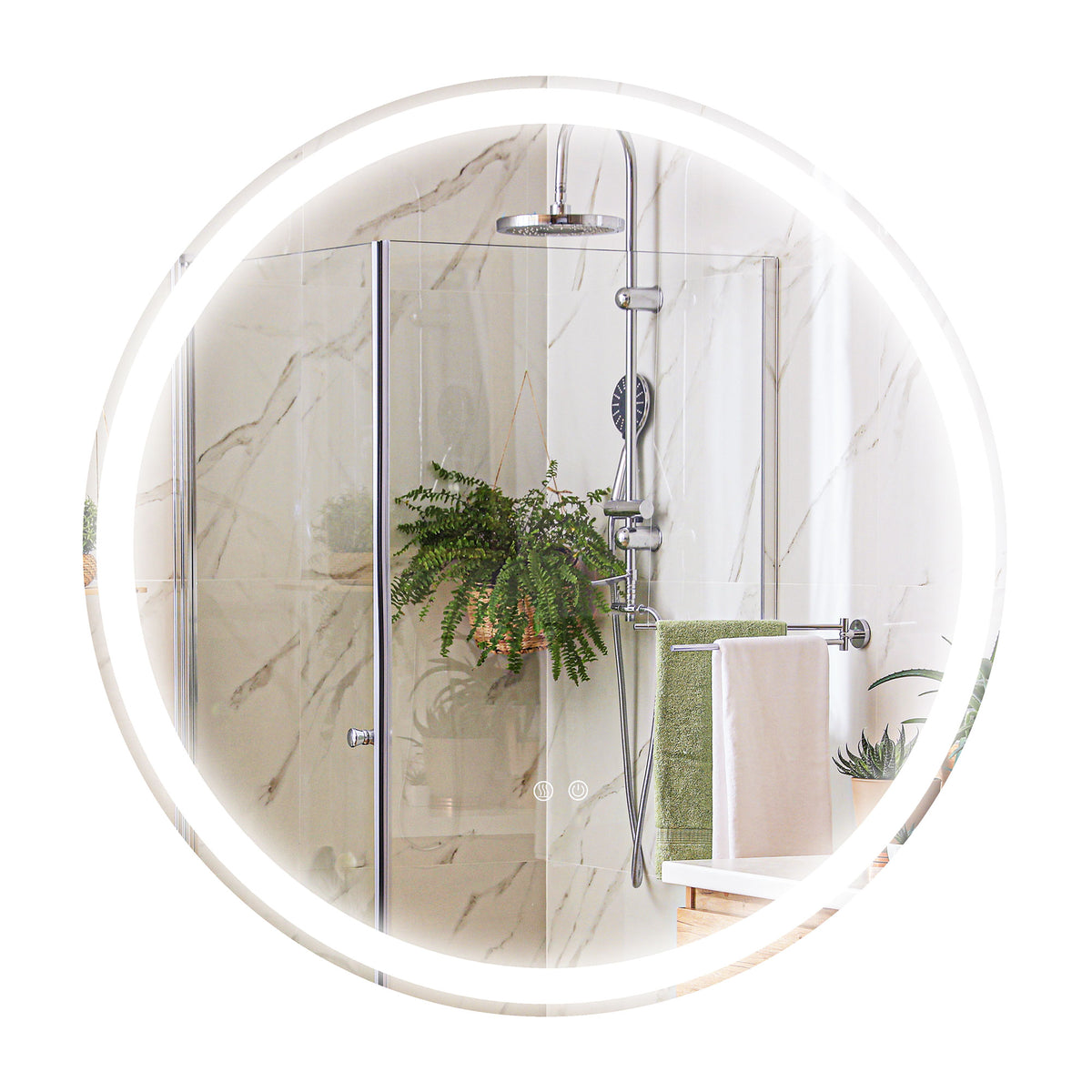 Round Bathroom Mirror with LED Lights, Wall Mount Dimmable Makeup Mirror with 3 Temperature Colours, Defogging Film and Memory Function, Frameless, Hardwired, 60 x 60 cm