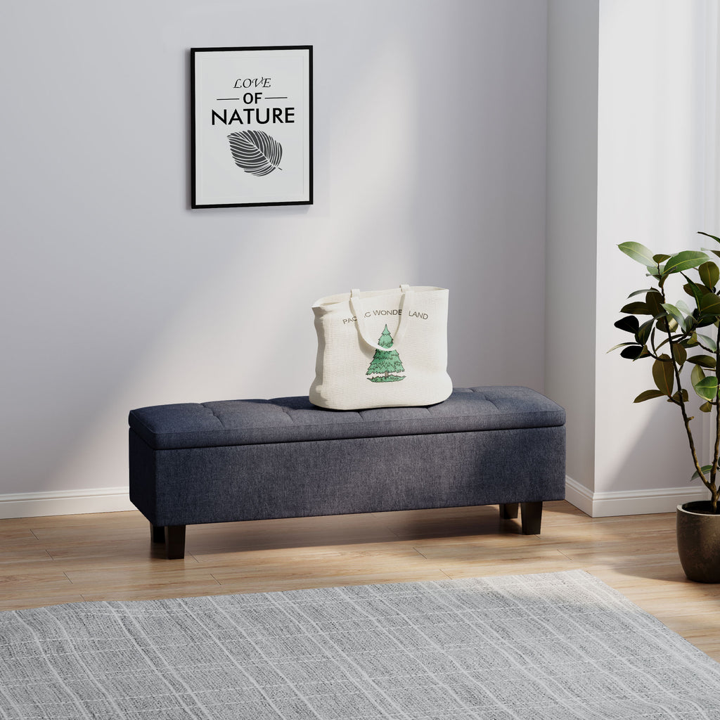 Stauraum-Polsterbank in Leinenoptik, mit Kautschukholzbeinen, f¨¹r Wohnzimmer, Schlafzimmer, Flur, Dunkelgrau