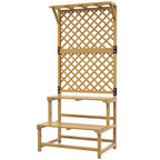 Pflanzenst?nder, Blumenregal, 2 Etagen, mit Spalier & Dach, Tannenholz, 75x50x166cm, Gelb
