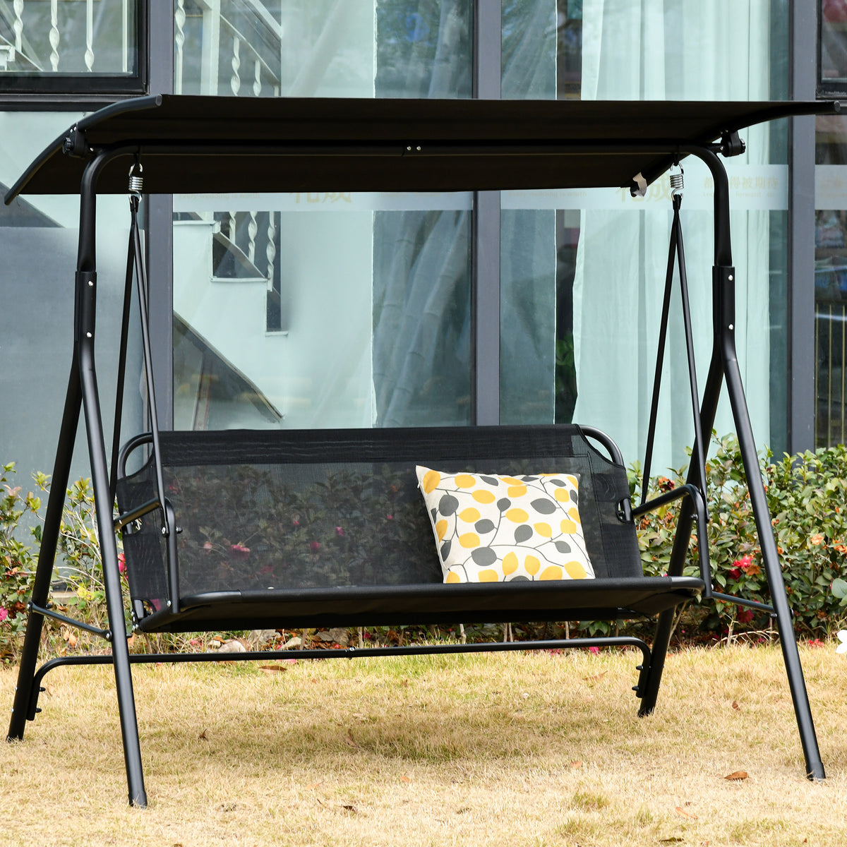  2-Sitzer Hollywoodschaukel Outdoor Gartenliege UV-beständig Hochwertiges Metallrohr winkeleinstellbar Schwarz