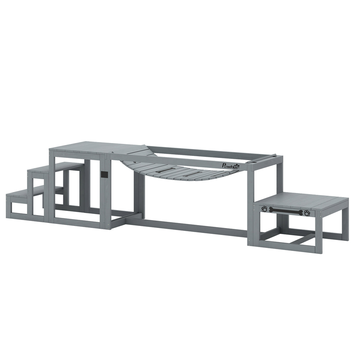 3 Pieces Wooden Dog Agility Training Equipment with Soft Bridge, Pause Platform and Pet Stair for Outdoor, Grey