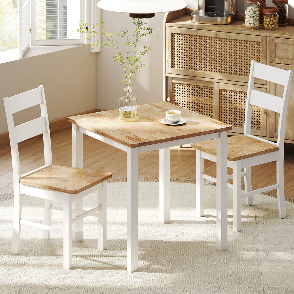 2er-Set Küchenstühle, Kautschukholz, gebogene Sprossenlehne, Weiß