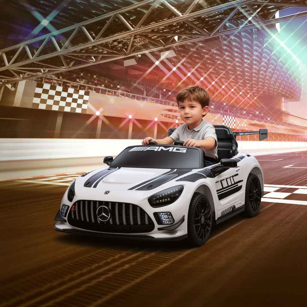 Mercedes-Elektroauto, Aufsitzauto f¨¹r Kinder, 12V Batterie, LED-Lichter, Musikfunktion, Hupe, 3-8 Jahre, Wei?