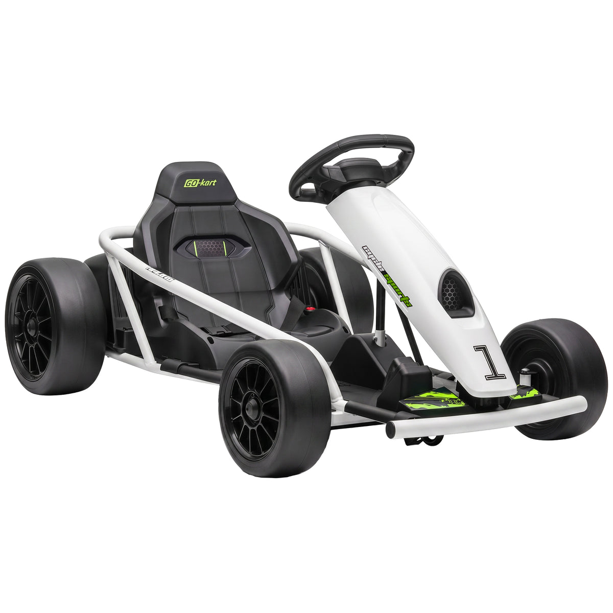 24 V Elektro Go-Kart für Kinder Bis 13 Km/h Gokart mit Drift-Funktion, Drift-Kart mit 2 Motoren für 8–12 Jahre Weiß