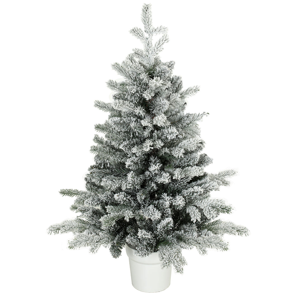Mini 90 cm Weihnachtsbaum mit 296 Zweigspitzen Schnee-Effekt Topf, Mini-Tischbaum für Zuhause Büro, Weiß