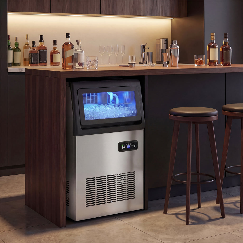 Gewerbliche Eismaschine, 45 kg/24 Std., Edelstahl, Unterbau oder freistehend, Silber