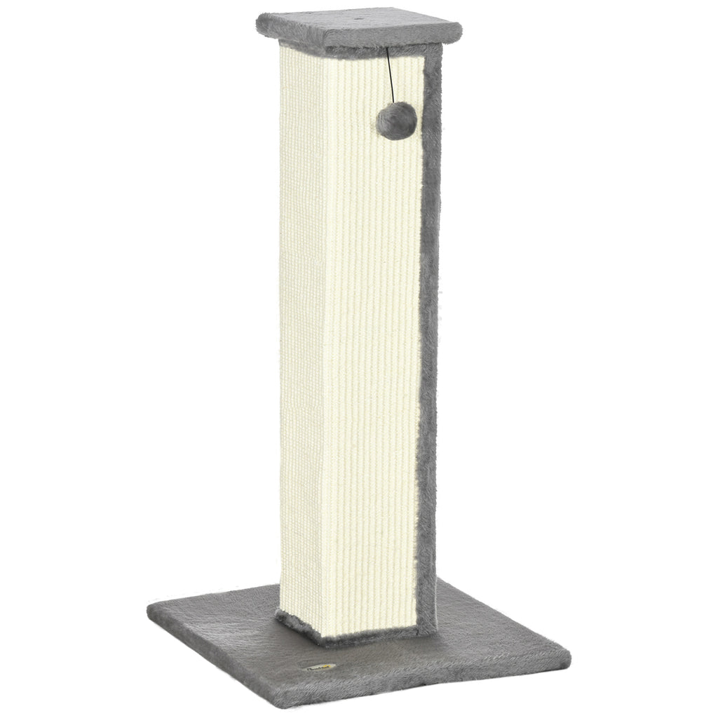 81cm Cat Scratcher, Vertical Full Scratcher w/ Natural Sisal Rope, Hanging Ball, Soft Plush - Grey
