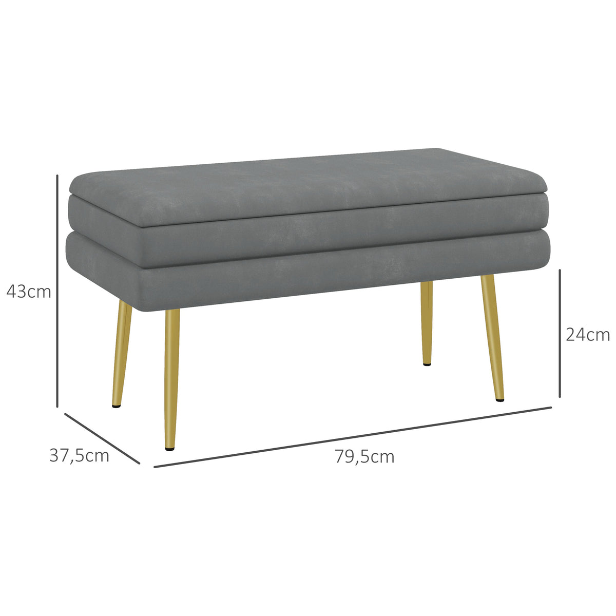 Sitzbank Polsterbank, mit Stauraum, Stahl, 79,5 cm x 37,5 cm x 43 cm, Dunkelgrau