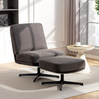 Sessel mit Hocker Drehbar Loungesessel mit Leinenoptik für Wohnzimmer Dunkelgrau