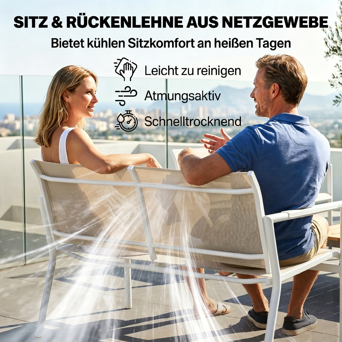 Gartenmöbel Set Sitzgruppe für 4 Personen Atmungsaktiv Gartenlounge mit 2er Sofa 2 Sessel Metall-Tisch Fußpads