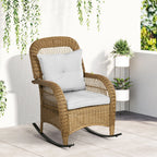 Schaukelstuhl im Boho-Stil, PE-Rattan, Rattan-Schaukelstuhl, waschbare Polsterbezüge, Natur + Hellgrau