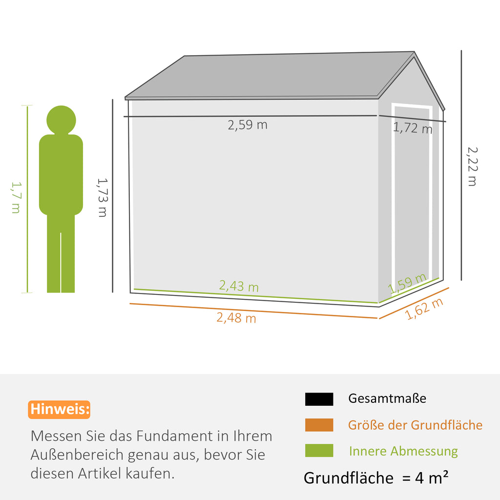 Gartenschuppen, Metallgerätehaus, Doppeltür, Fenster, 259x172x222 cm, Grau/Weiß