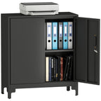 Lockable Metal Filing Cabinet, 2-Tier Storage Cupboard with Double Doors, Modern Office Organiser, Black