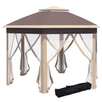Hexagon Pop Up Gazebo Outdoor Patio Gazebo Double Roof Instant Shelter with Netting, 3 x 4m, Khaki