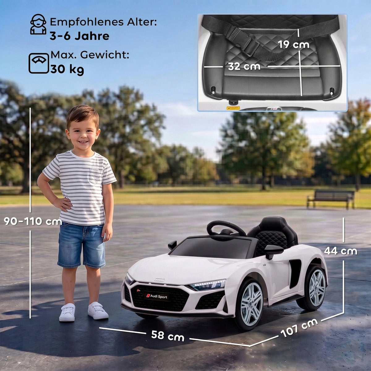 Kinder Elektroauto Audi R8 12V Kinderauto Fernbedienung Weiß
