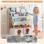 Bücherregal für Kinder Kinderregal mit 2 offenen Fächer 3 Hängeregale 60 x 30 x 76 cm Weiß