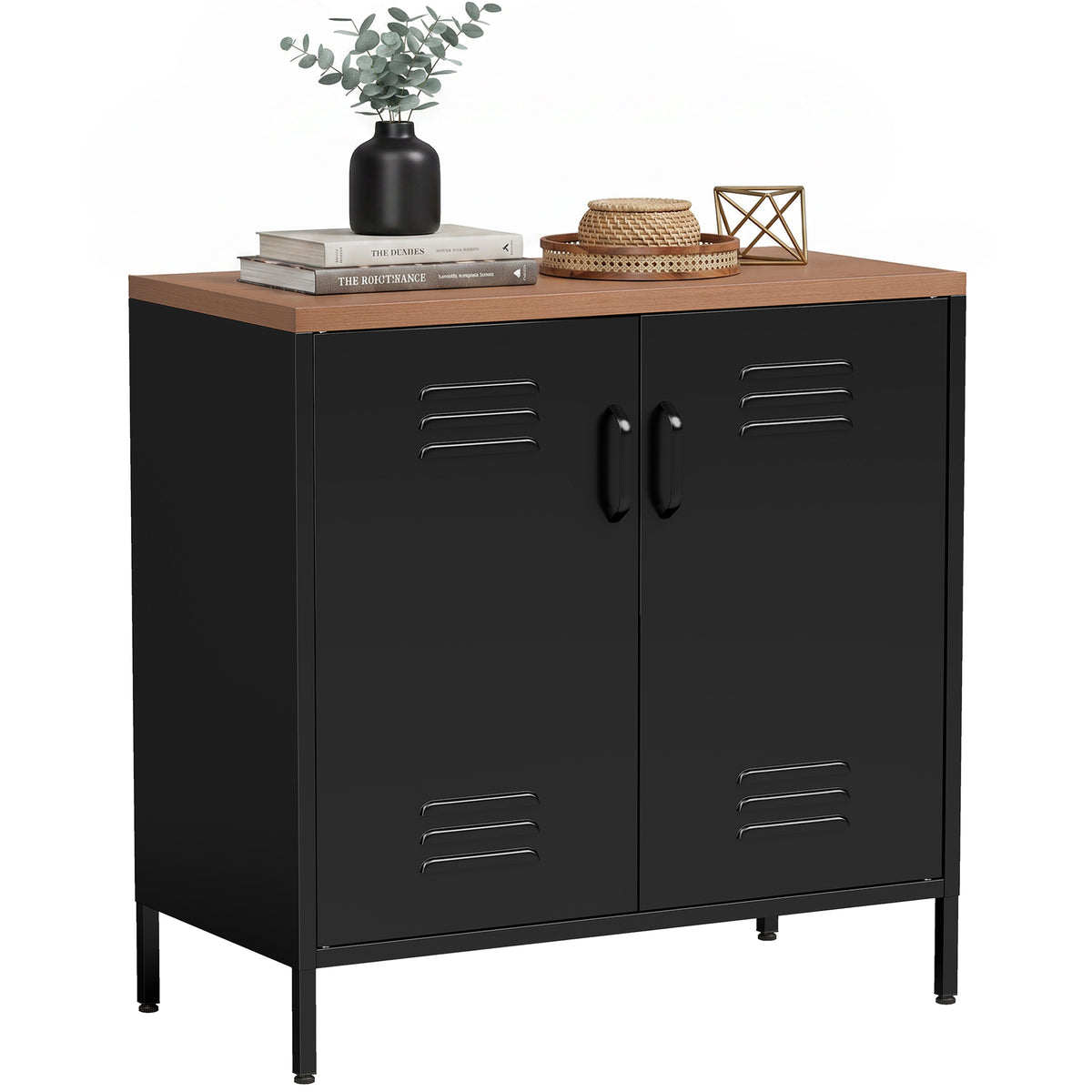 Stahl-Sideboard, 80x40x80 cm, Industrielles Aufbewahrungsschrank mit 2 Türen und verstellbarem Regal für Wohnzimmer, Büro, Schwarz