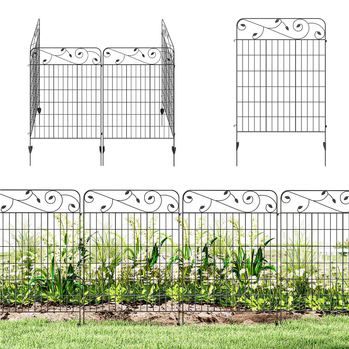 Gartenzaun Gitterzaun Zaun, Vintage-Design, wetterbeständig, 3,52 x 1,1m, Schwarz