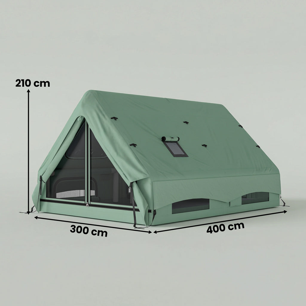 Inflatable Camping Tent, 4 Season Hot Tent 10000mm Waterproof with Chimney Opening, Sky Light and Air Pump, Green