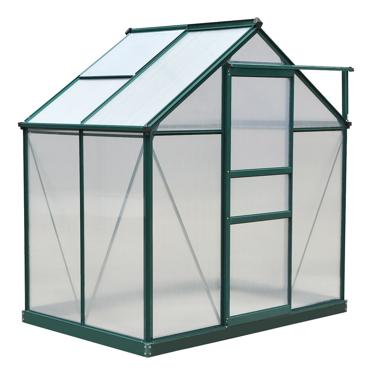 Gewächshaus mit Dachfenster Aluminium Treibhaus 190 cm x 132 cm x 201 cm Grün + Transparent