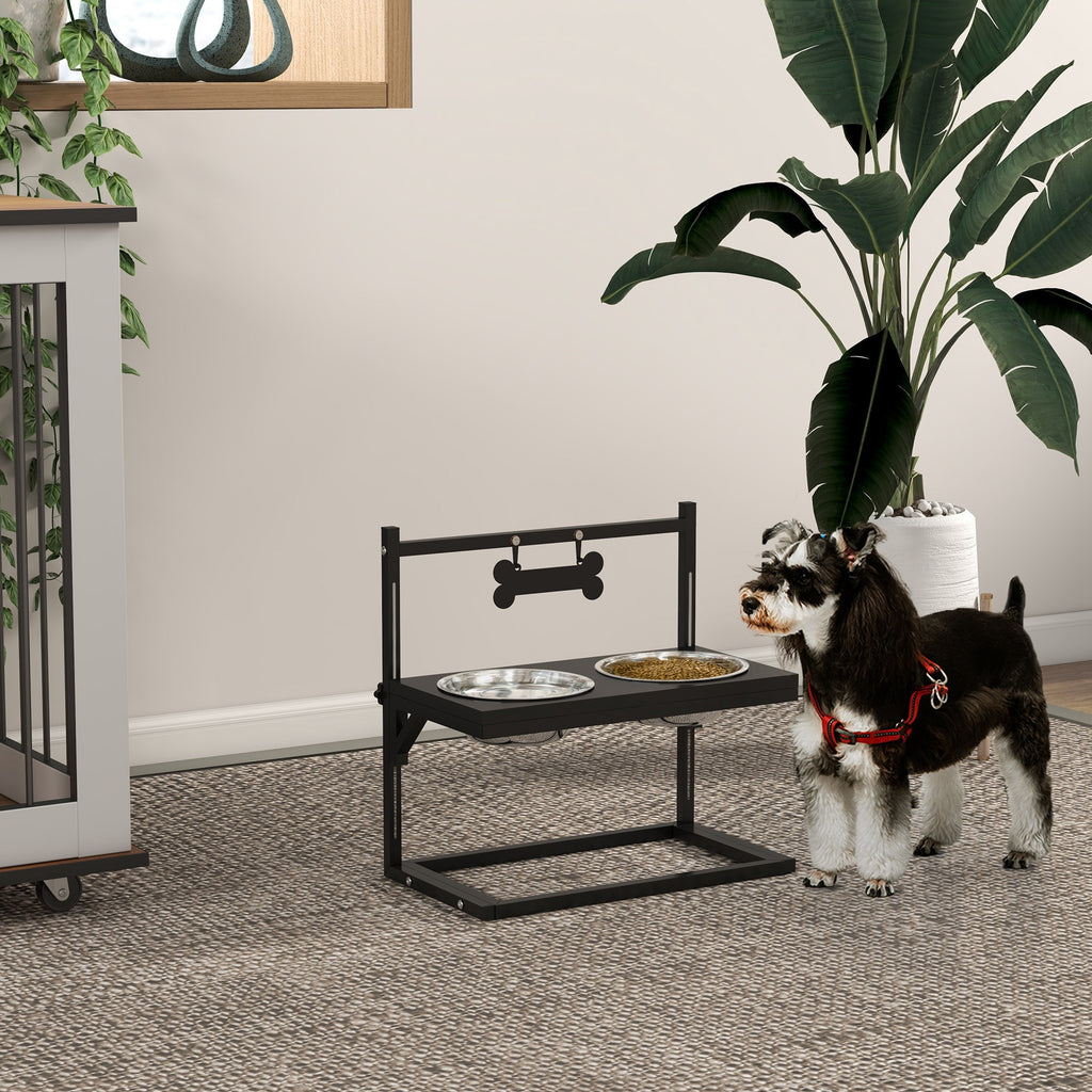 Dog Bowls with Stand, Adjustable Height Elevated Dog Bows for Small Medium Large Dogs - Black