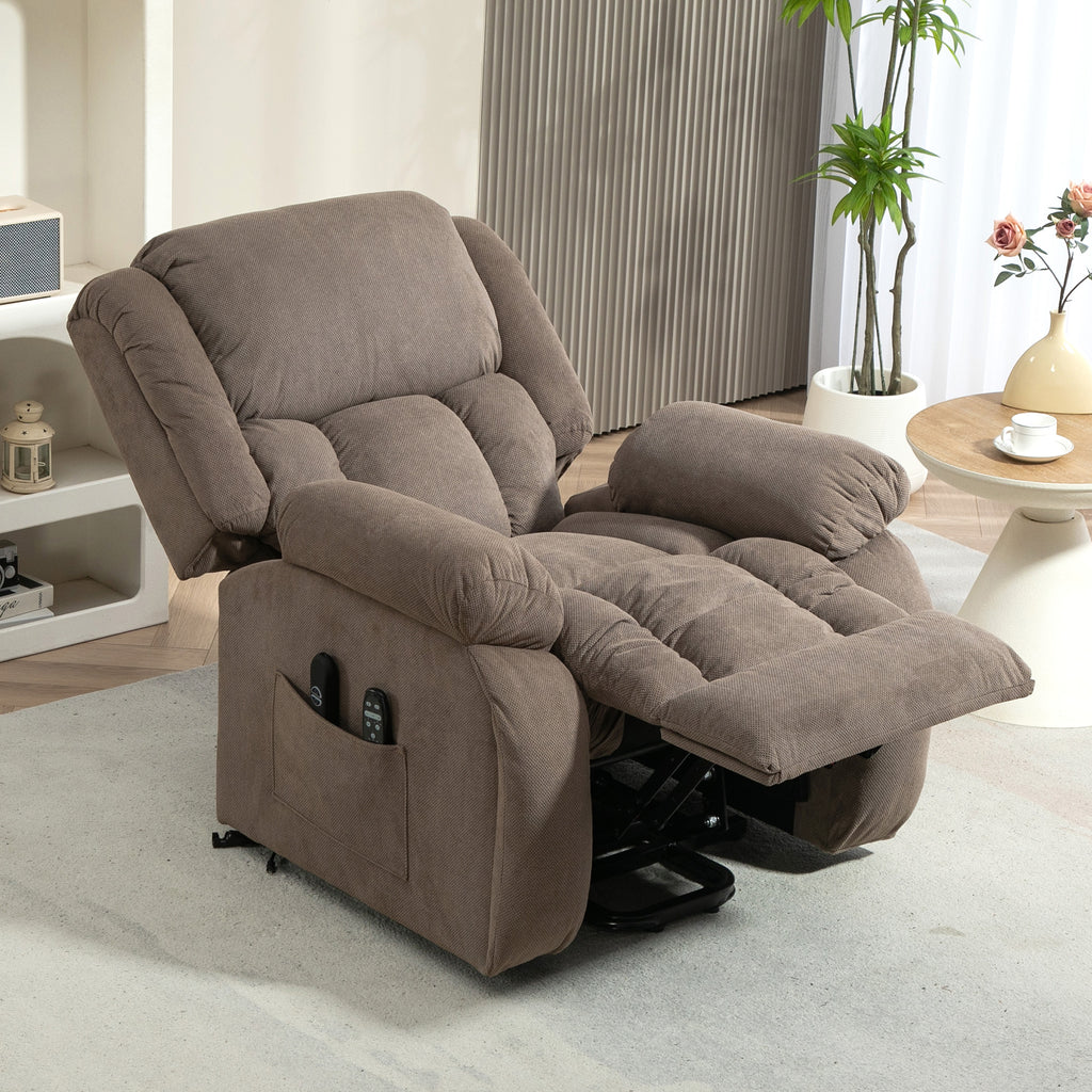 Fernsehsessel mit Massage- und Wärmefunktion, Elektrischer Aufsteh-Sessel, Fernbedienung, Seitentaschen, Hellbraun