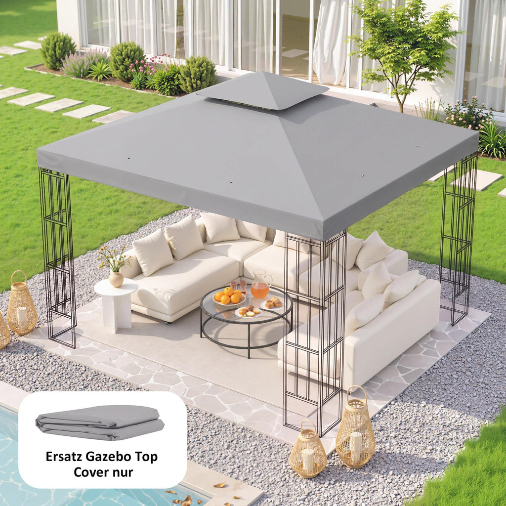 3(m) Gazebo Top Cover Double Tier Canopy Replacement Pavilion Roof Light Grey